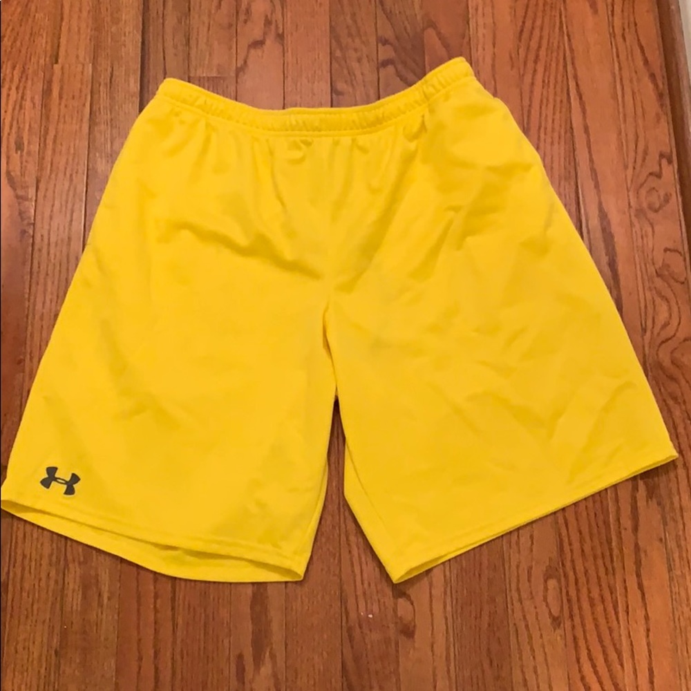 Yellow Under Armor basketball shorts